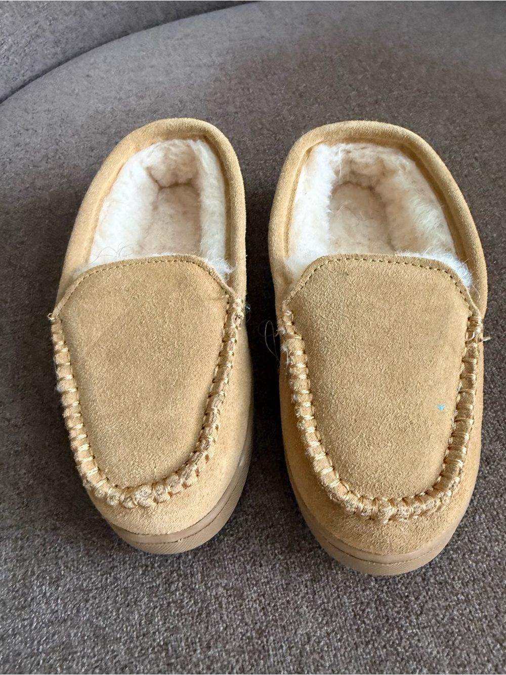 BearPaw Men's Shearling-Lined Moccasin Slippers in Tan